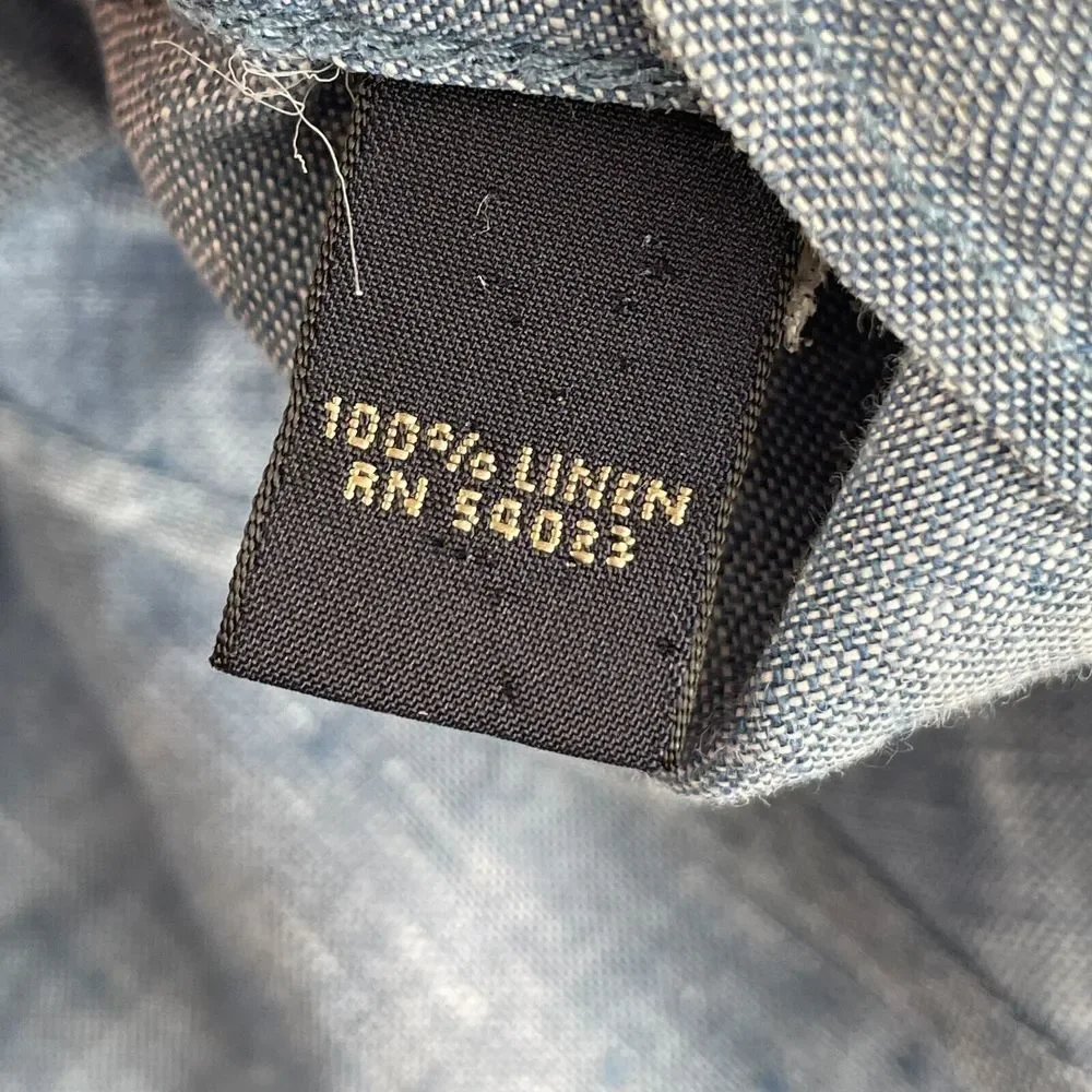 Banana Republic Shirt Men XL Blue 100% Linen Chambray‎ Long Sleeve Preppy